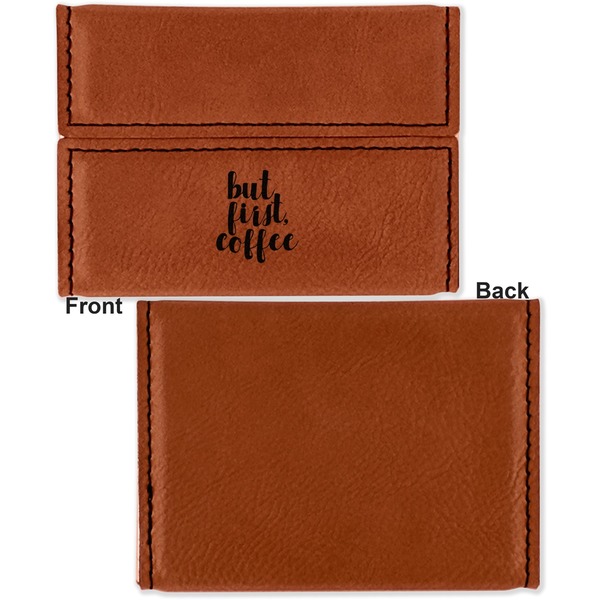 Coffee Addict 2 Leather Business Card Holder Front Back Single Sided - Apvl