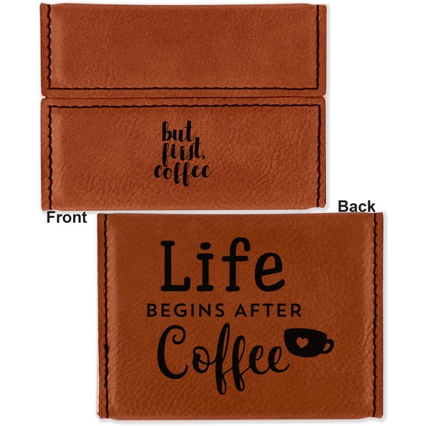 Coffee Addict 2 Leather Business Card Holder - Front Back