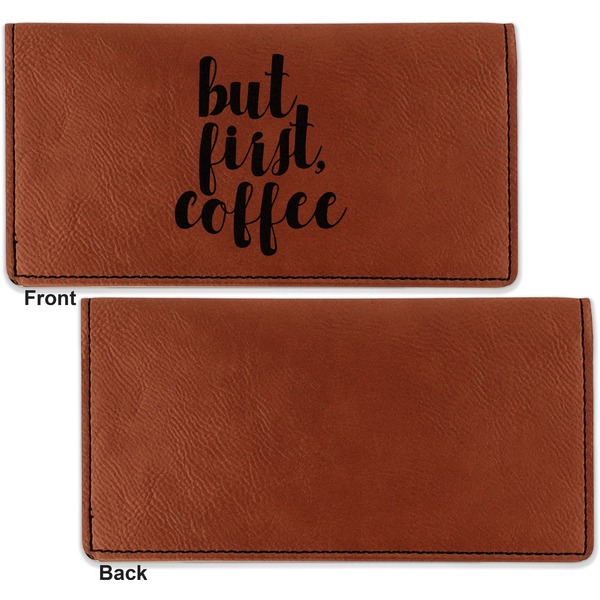 Coffee Addict 2 Leather Checkbook Holder Front and Back Single Sided - Apvl