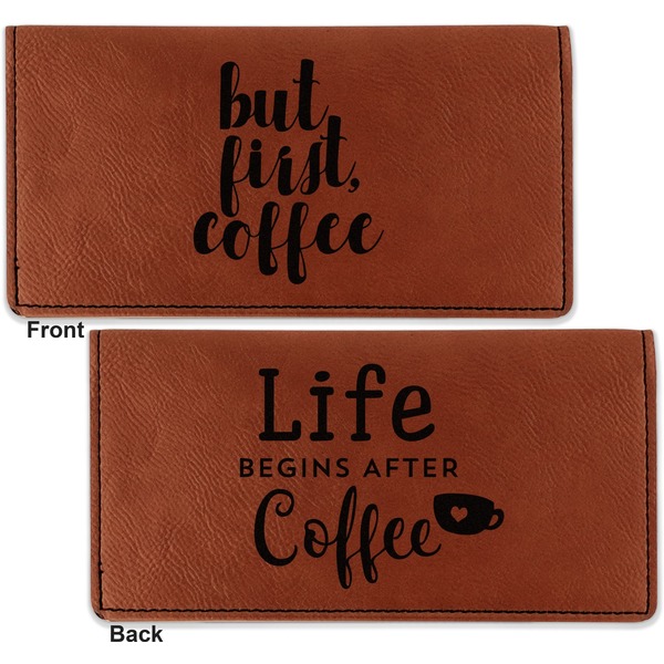 Coffee Addict 2 Leather Checkbook Holder Front and Back