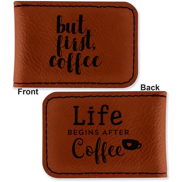 Coffee Addict 2 Leatherette Magnetic Money Clip - Front and Back