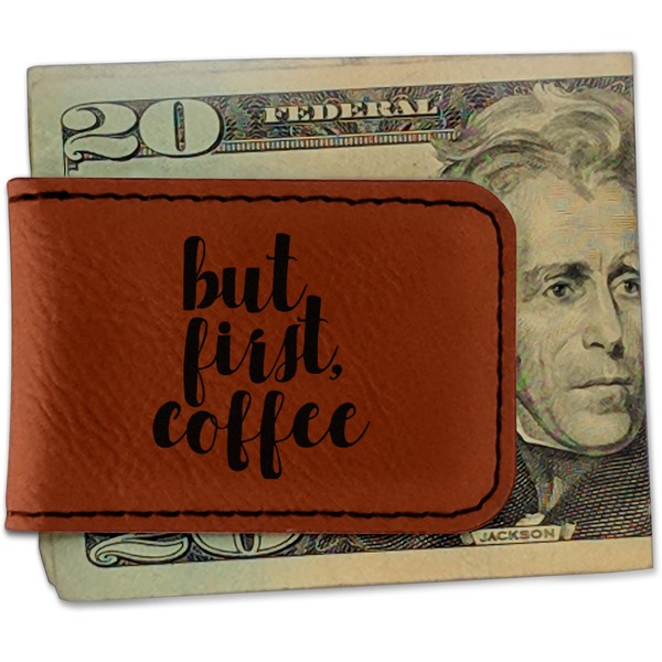 Custom Coffee Addict Leatherette Magnetic Money Clip - Single Sided