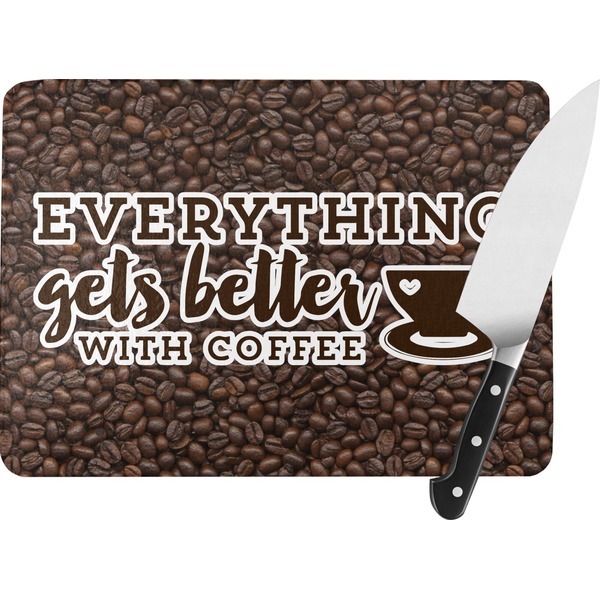 Custom Coffee Addict Rectangular Glass Cutting Board - Large - 15.25"x11.25"