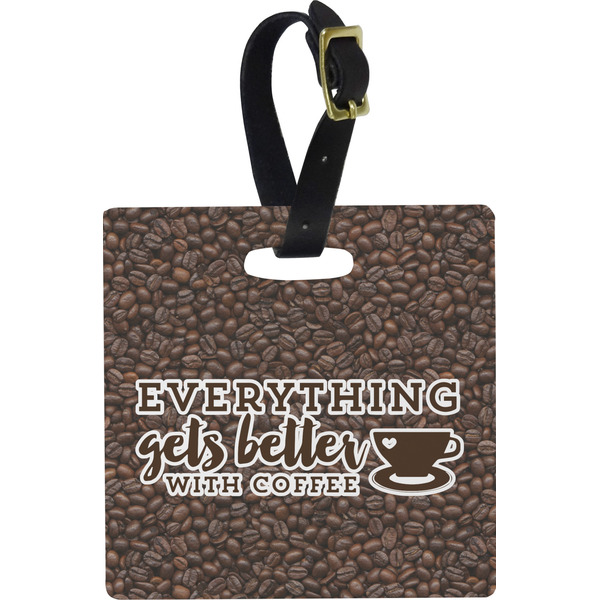 Custom Coffee Addict Plastic Luggage Tag - Square