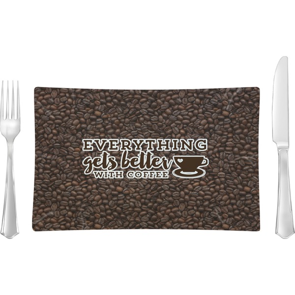 Custom Coffee Addict Rectangular Glass Lunch / Dinner Plate - Single or Set