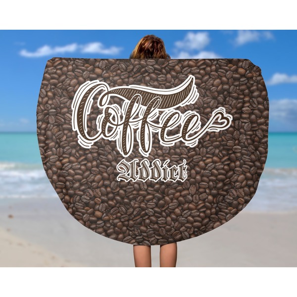Coffee Addict 2 Round Beach Towel - In Use