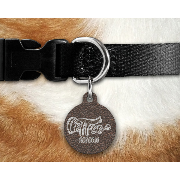 Coffee Addict 2 Round Pet Tag on Collar & Dog