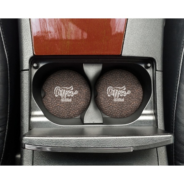 Coffee Addict 2 Sandstone Car Coaster - In Cup Holder