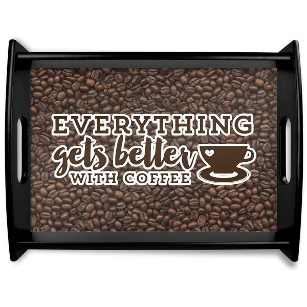 Custom Coffee Addict Black Wooden Tray - Large