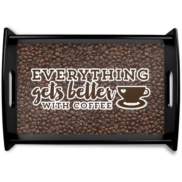 Custom Coffee Addict Black Wooden Tray - Small