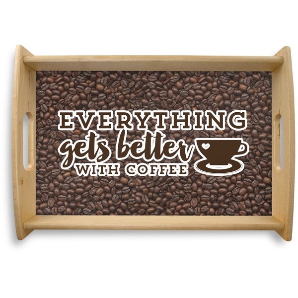 Custom Coffee Addict Natural Wooden Tray - Small