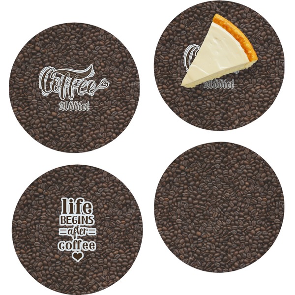 Custom Coffee Addict Set of 4 Glass Appetizer / Dessert Plate 8" (Personalized)