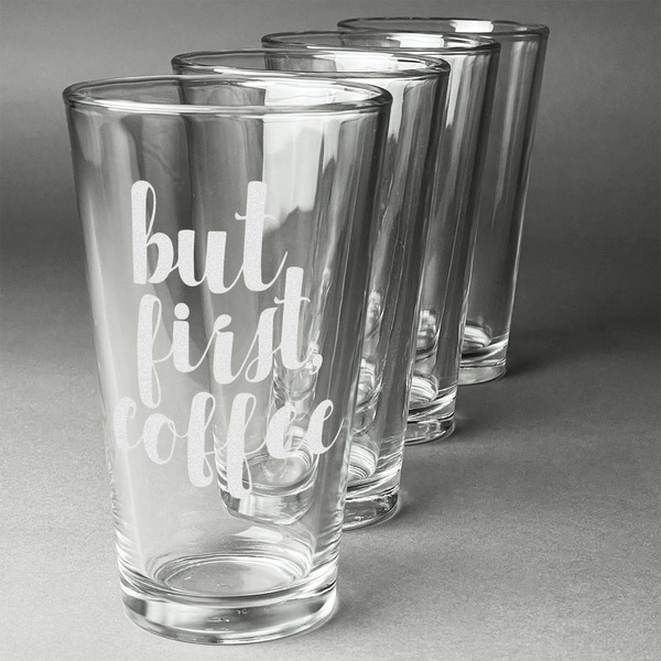 Custom Coffee Addict Pint Glasses - Engraved (Set of 4)