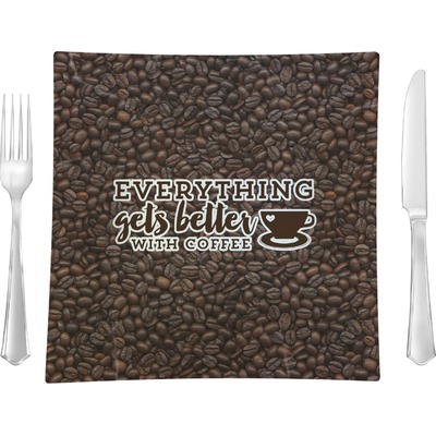 Coffee Addict 9.5" Glass Square Lunch / Dinner Plate- Single or Set of 4 (Personalized)
