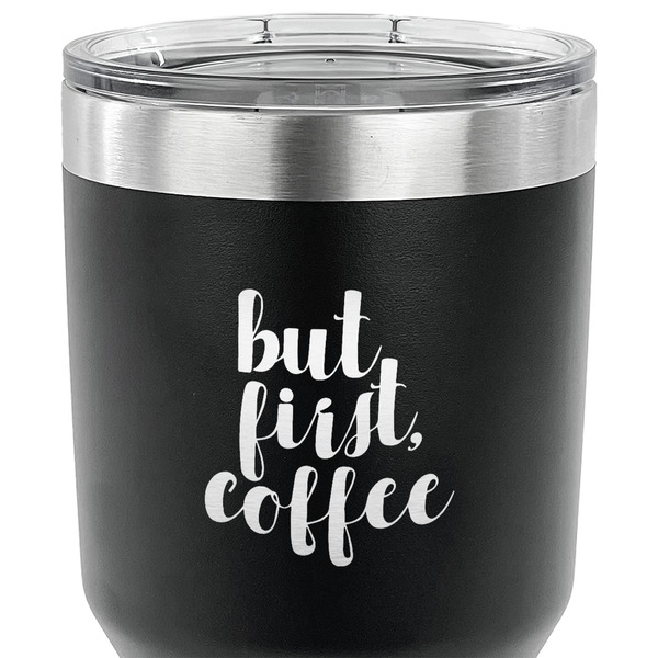 Coffee Addict 30 oz Stainless Steel Ringneck Tumbler - Black - CLOSE UP
