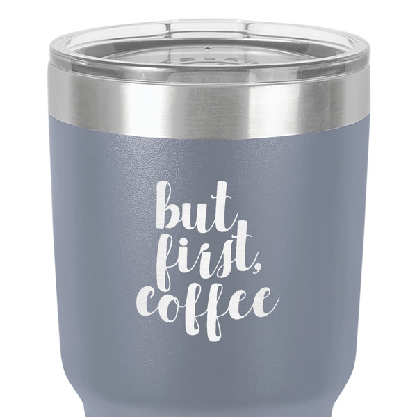 Coffee Addict 30 oz Stainless Steel Ringneck Tumbler - Grey - Close Up