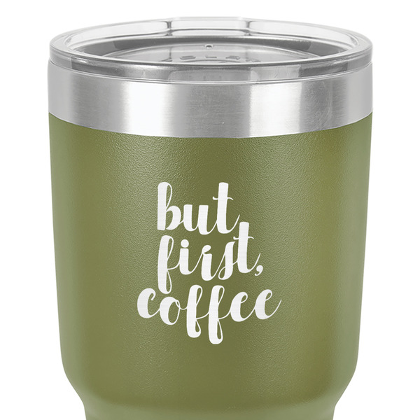 Coffee Addict 30 oz Stainless Steel Ringneck Tumbler - Olive - Close Up