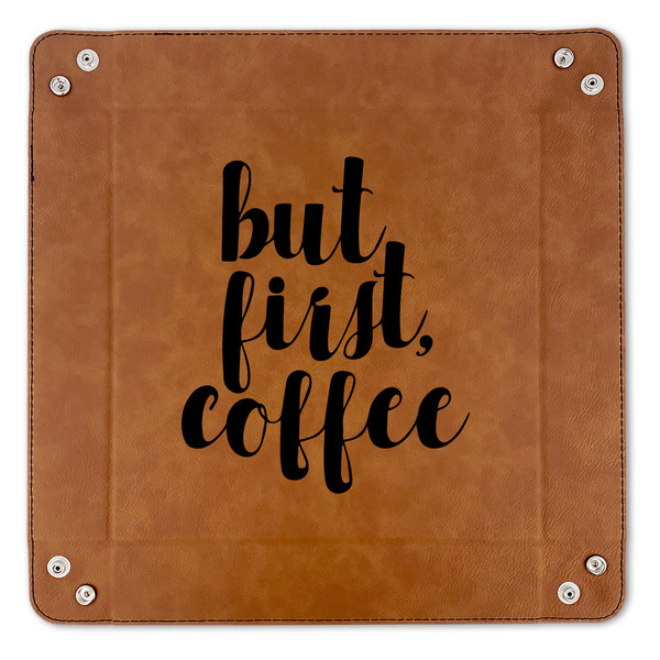 Coffee Addict 9" x 9" Leatherette Snap Up Tray - APPROVAL (FLAT)