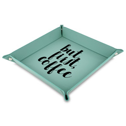 Coffee Addict 9" x 9" Teal Faux Leather Valet Tray
