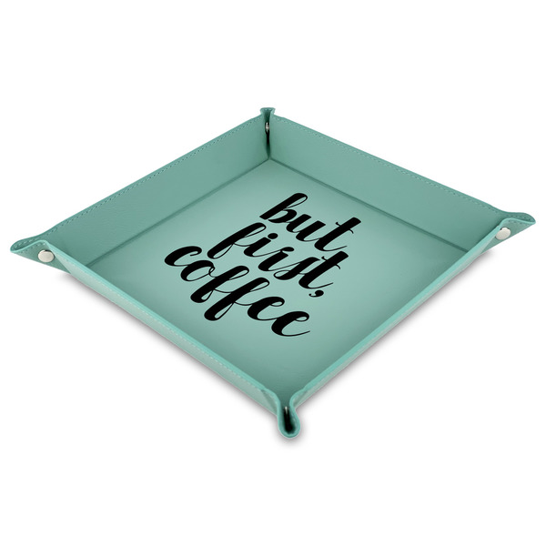 Custom Coffee Addict 9" x 9" Teal Faux Leather Valet Tray