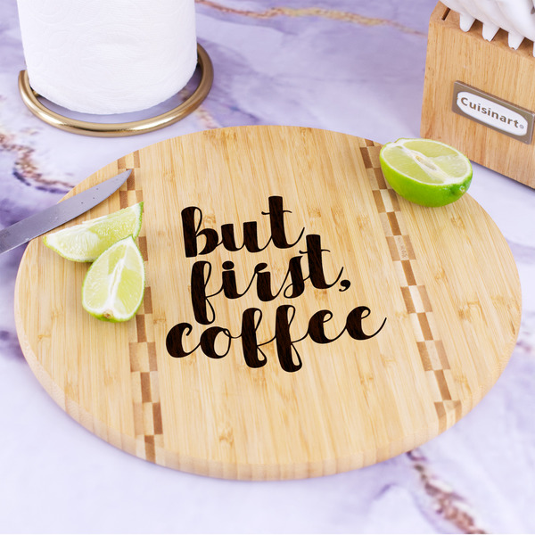 Coffee Addict Bamboo Cutting Board - In Context