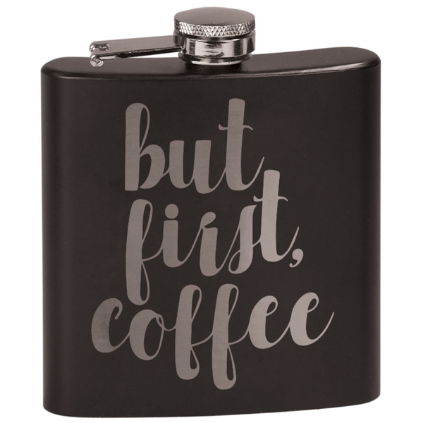 Custom Coffee Addict Black Flask Set