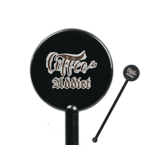 Custom Coffee Addict 5.5" Round Plastic Stir Sticks - Black - Double Sided