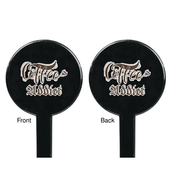 Coffee Addict Black Plastic 7" Stir Stick - Double Sided - Round - Front & Back