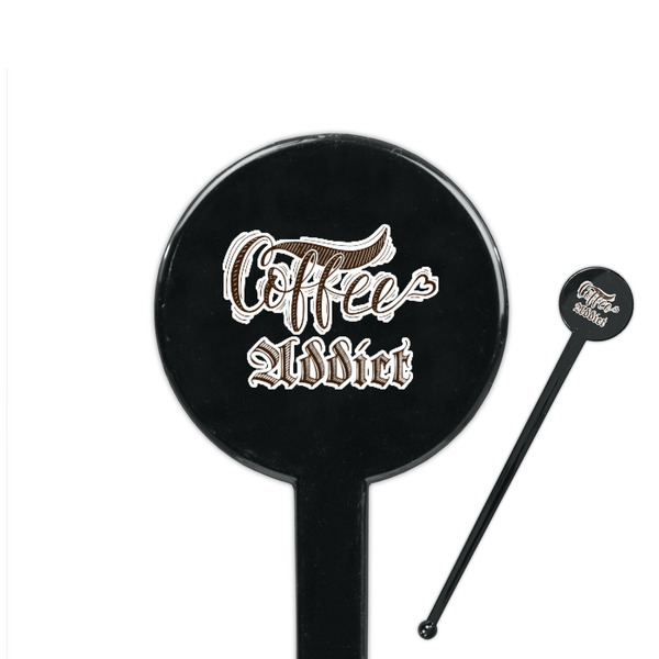 Custom Coffee Addict 7" Round Plastic Stir Sticks - Black - Single Sided