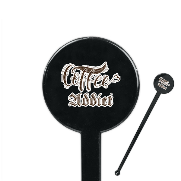 Custom Coffee Addict 7" Round Plastic Stir Sticks - Black - Double Sided