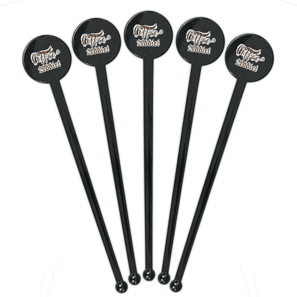 Coffee Addict Black Plastic 7" Stir Stick - Round - Fan View