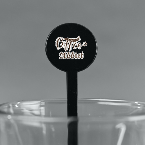 Coffee Addict Black Plastic 7" Stir Stick - Round - Main