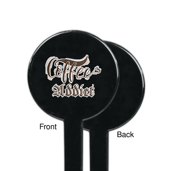 Coffee Addict Black Plastic 7" Stir Stick - Single Sided - Round - Front & Back