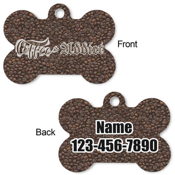 Coffee Addict 2 Bone Shaped Dog Tag - Front & Back