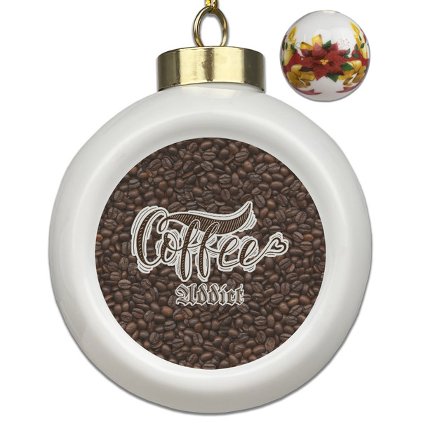 Custom Coffee Addict Ceramic Ball Ornaments - Poinsettia Garland