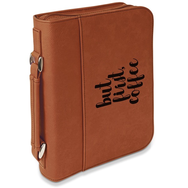 Custom Coffee Addict Leatherette Bible Cover with Handle & Zipper - Large- Single Sided