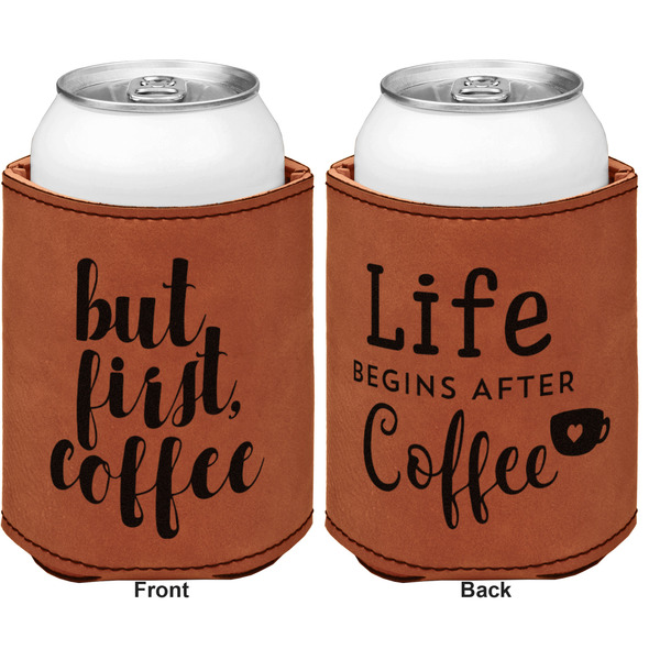 Coffee Addict Cognac Leatherette Can Sleeve - Double Sided Front and Back