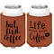 Coffee Addict Cognac Leatherette Can Sleeve - Double Sided Front and Back