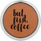 Coffee Addict Cognac Leatherette Round Coasters w/ Silver Edge - Single