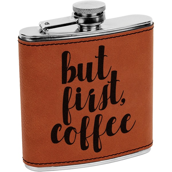 Custom Coffee Addict Leatherette Wrapped Stainless Steel Flask