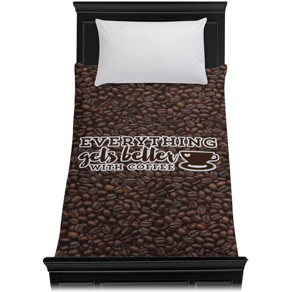 Coffee Addict Duvet Cover - Twin XL - On Bed - No Prop