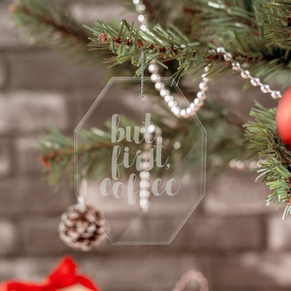 Coffee Addict Engraved Glass Ornaments - Octagon (Lifestyle)