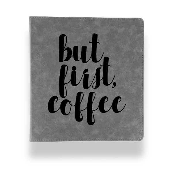 Coffee Addict Leather Binder - 1" - Grey - Front View
