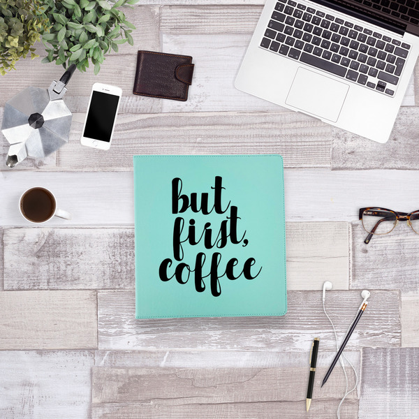 Coffee Addict Leather Binder - 1" - Teal - Lifestyle View