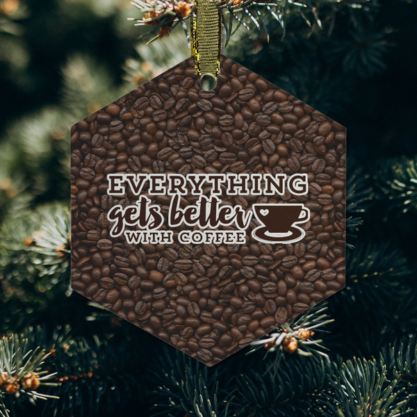 Coffee Addict Frosted Glass Ornament - Hexagon (Lifestyle)