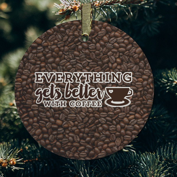 Coffee Addict Frosted Glass Ornament - Round (Lifestyle)