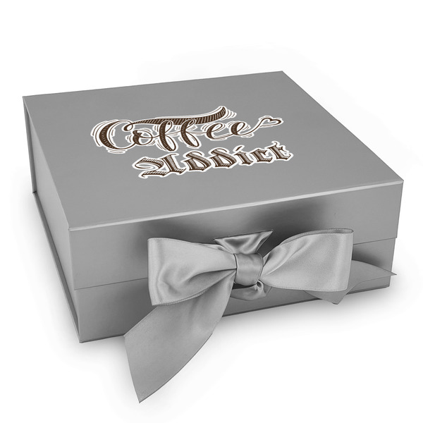 Custom Coffee Addict Gift Box with Magnetic Lid - Silver