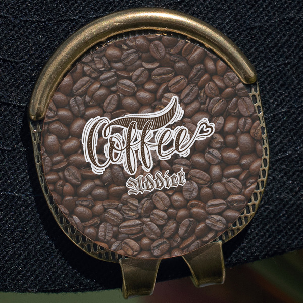 Coffee Addict Golf Ball Marker Hat Clip - Gold - Close Up
