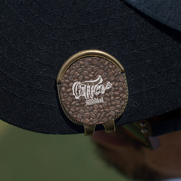Coffee Addict Golf Ball Marker Hat Clip - Gold - On Hat