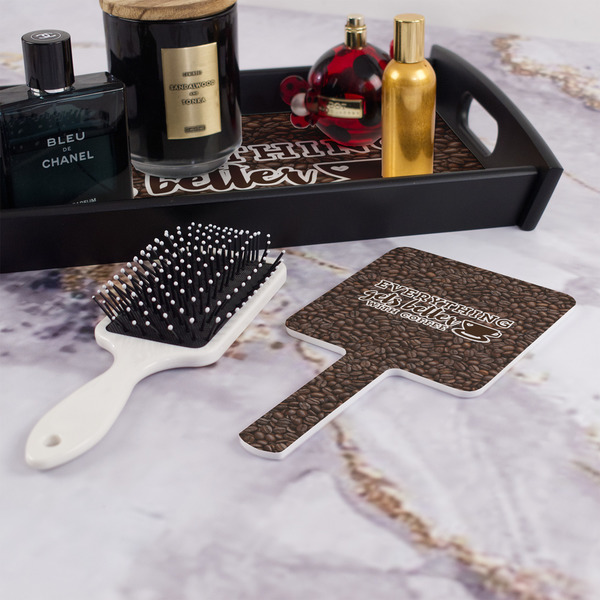 Coffee Addict Hand Mirror - With Hair Brush